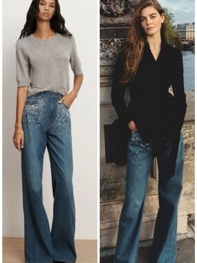 NWT Veronica Beard Kasey Crystal Wide-Leg Jean SZ 26